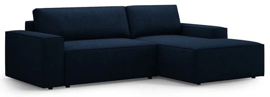 Ciemnoniebieski rozkładany narożnik z materiału bouclé (prawostronny) Jodie – Micadoni Home
