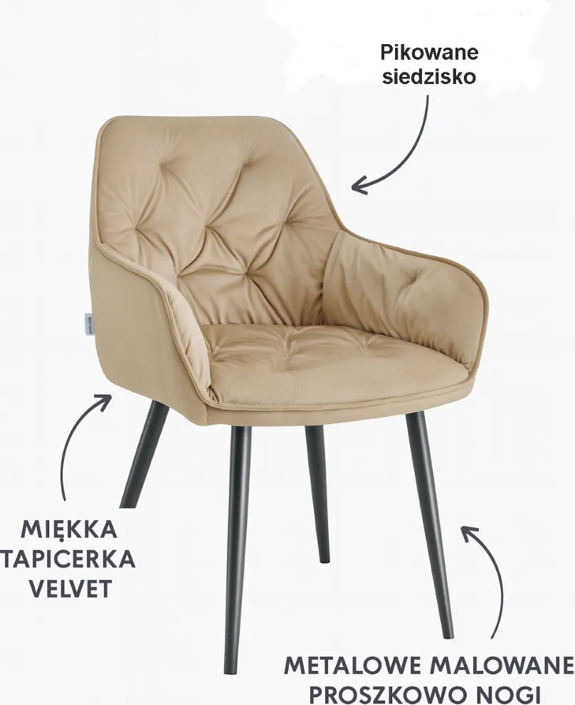 Krzesło EMMA pikowane tkanina welur noga metalowa : Kolor tkaniny - VELVET - MG06