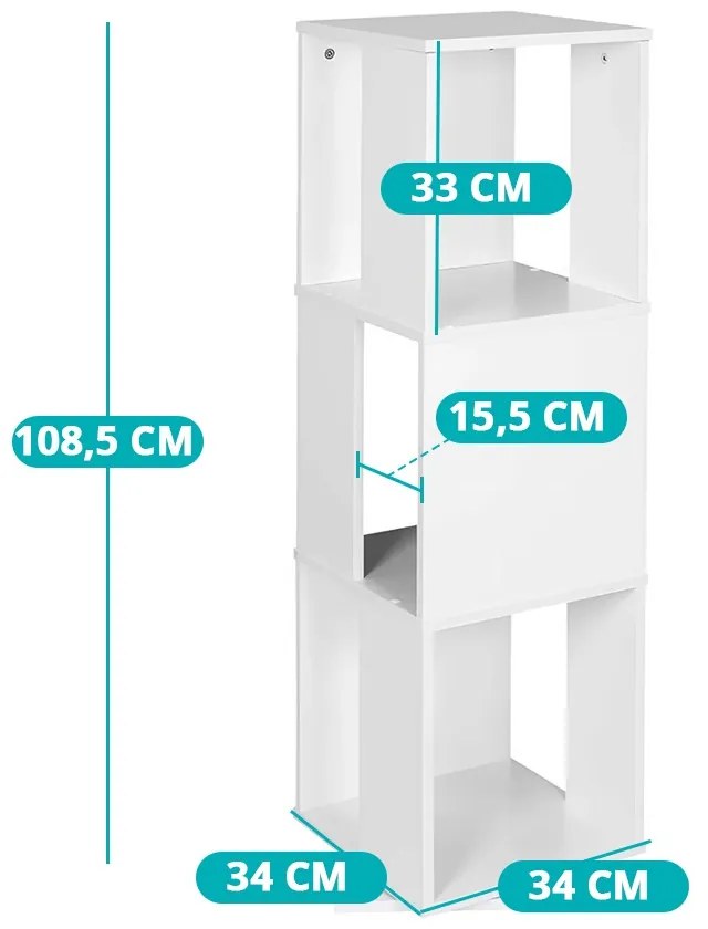 Obrotowa półka na książki, 34x34x108 cm, biały