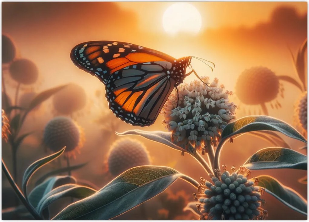 Obraz na szkle – Motyl w zachodzącym słońcu (70x50 cm)
