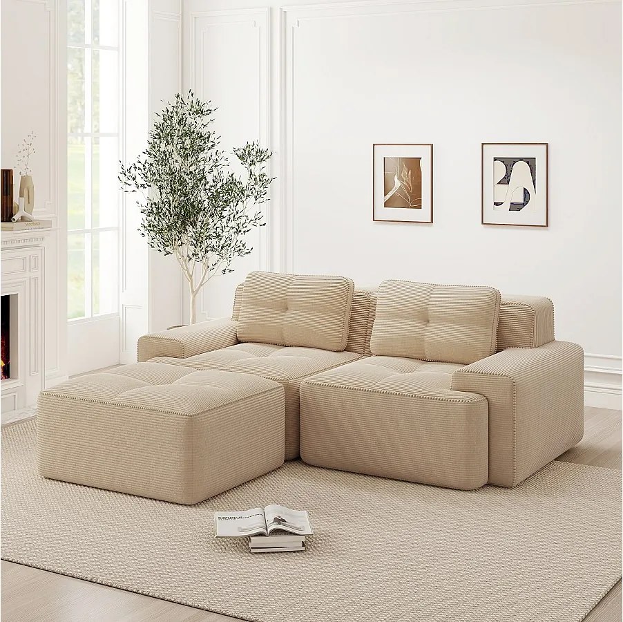 Narożnik modułowy bez ramy w kolorze beżowego sztruksu - Nowoczesny i elegancki design