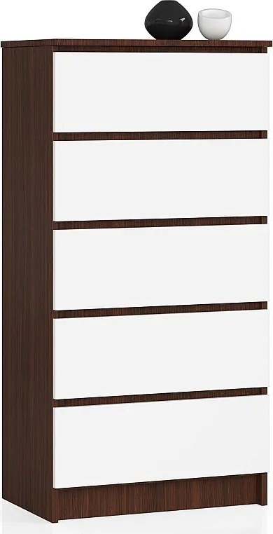 Komoda AKORD K60 Wenge 60 cm 5 szuflad kolor Biały mat 60x40x121 cm