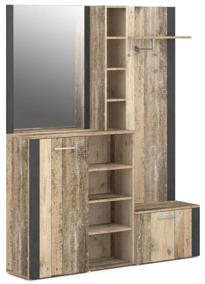 Meblościanka do przedpokoju z lustrem KEVIN, brązowo-czarna