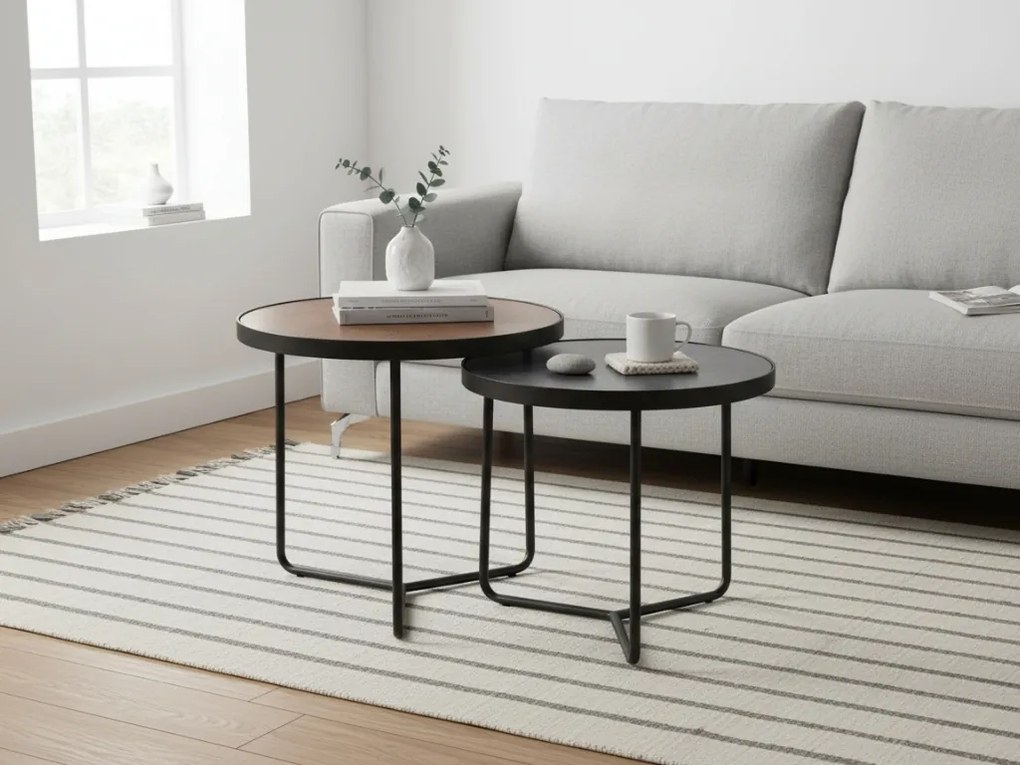 Stoliki pomocnicze PENELOPE zestaw 2 szt. Ø 50 cm, brązowy/czarny