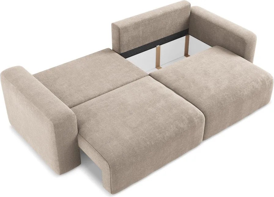 Beżowa rozkładana/ze schowkiem sofa z tkaniny szenilowej 252 cm Kona – Makamii