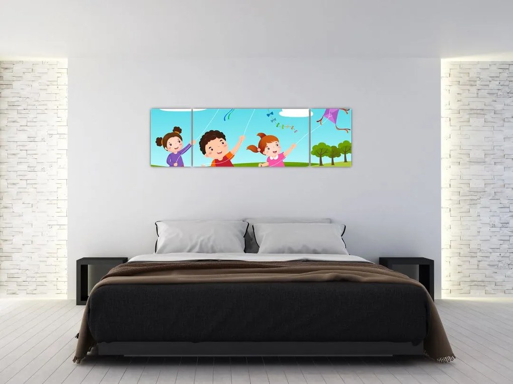 Obraz - Dzieci latają latawcem (170x50 cm)