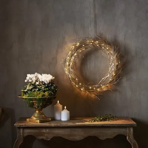 Okrągły wianek świąteczny LED w kolorze złota Fizzy