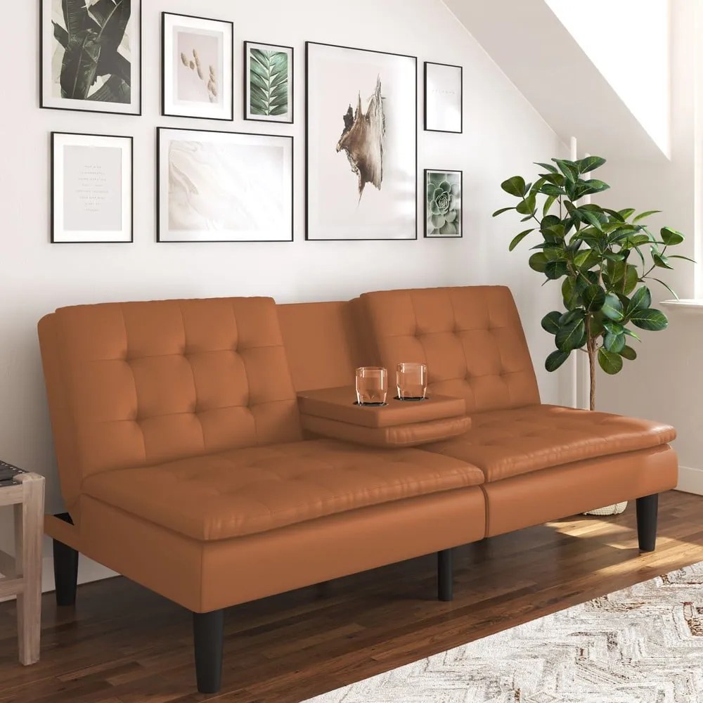 Koniakowa rozkładana sofa z imitacji skóry 191 cm Maine – Støraa