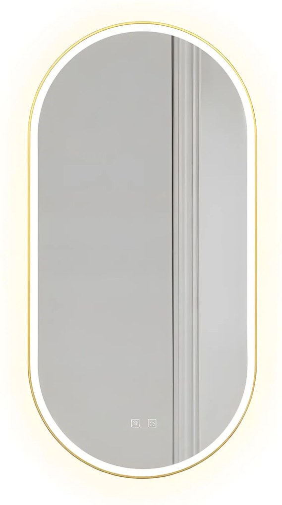 LUSTRO ŚCIENNE LED OVL 50x100cm Złote Szczotkowane