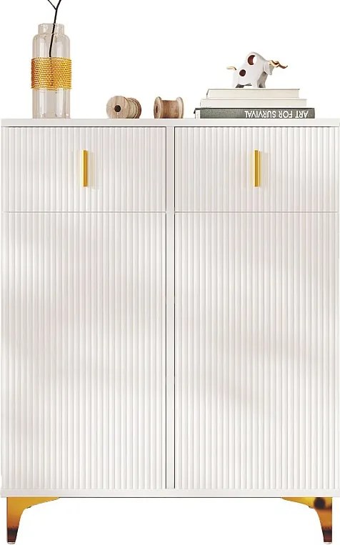 szafka na buty - 83 x 35 x 101 cm - z 2 drzwiami + 2 szufladami + regulowane półki - płyta wiórowa - biała