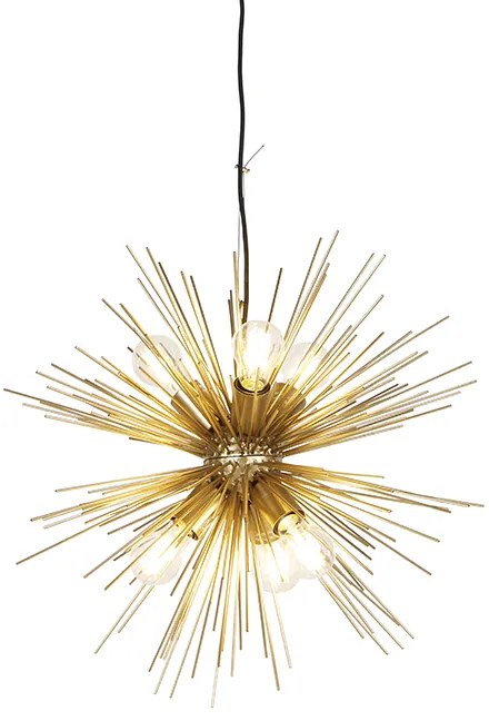 Lampa wisząca w stylu art deco złota 6-światłowa - Broom Nowoczesny Oswietlenie wewnetrzne
