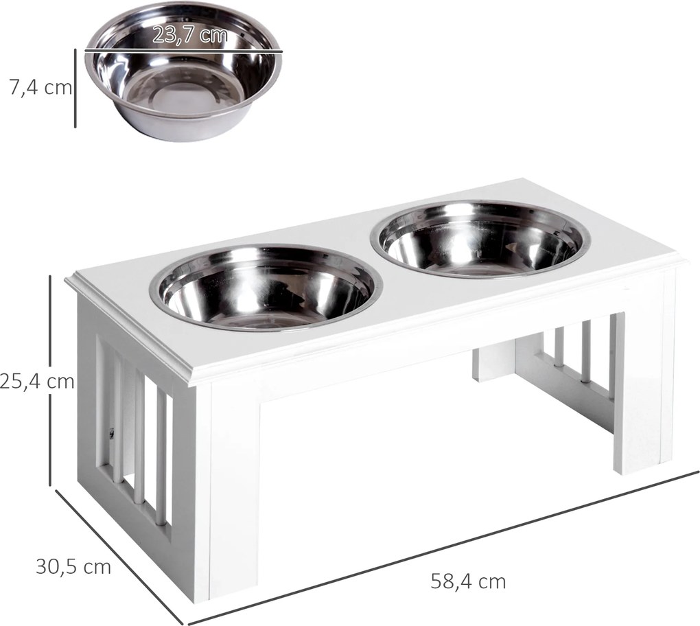PawHut Miski Podwyższone dla Zwierząt 2 Miski Stal Szlachetna Biały dla Psów i Kotów | Aosom PL