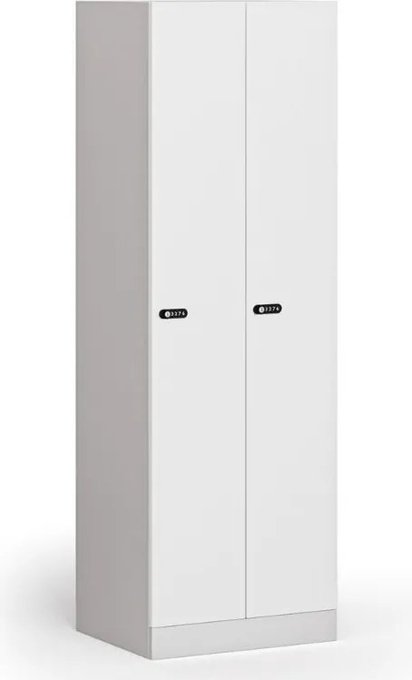 Szafka ubraniowa S1, 2-drzwiowa, 1850 x 600 x 500 mm, zamek mechaniczny na kod, drzwi laminowane, biała
