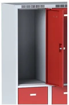 Alfa 3 Szafka skrytkowa, 6 schowków, 1800 x 1200 x 500 mm, zamek obrotowy, drzwi czerwone