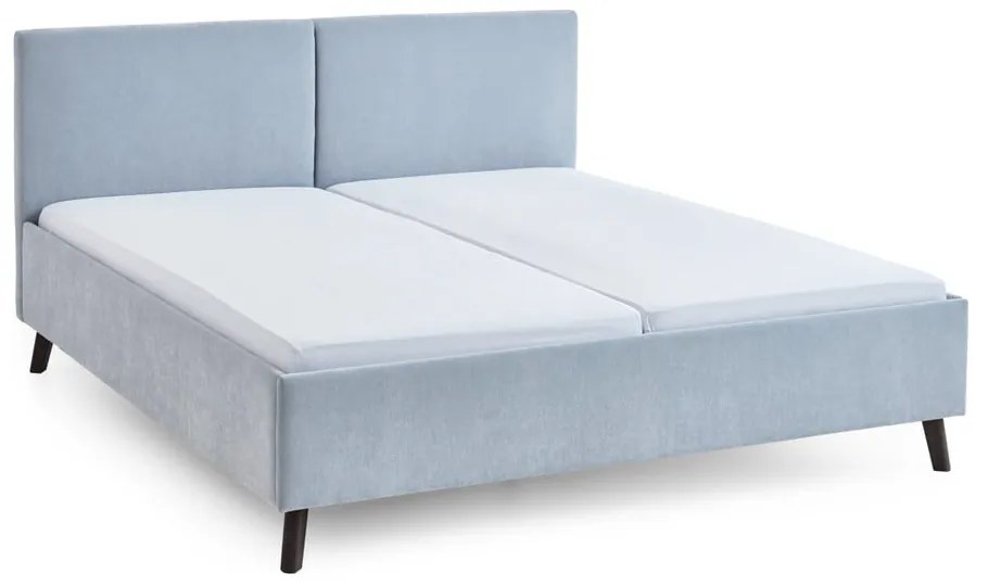 Jasnoniebieskie tapicerowane łóżko dwuosobowe ze stelażem 160x200 cm Piano – Meise Möbel