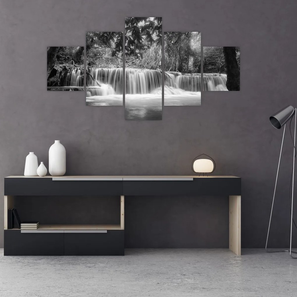 Obraz - Czarno-biały wodospad (125x70 cm)