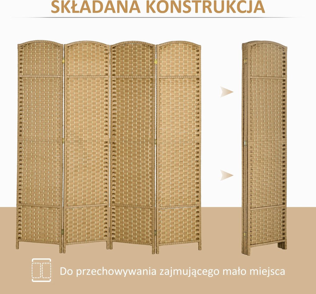 HOMCOM 4-częściowa Przegroda, Składana Przegroda Wzrokowa, Przegroda do Salonu, Sypialni, Biura Domowego, Naturalna