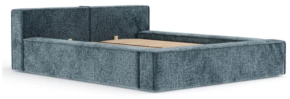 Szaroniebieskie tapicerowane łóżko dwuosobowe ze schowkiem i stelażem 160x200 cm Voliera – Maison de Rêve