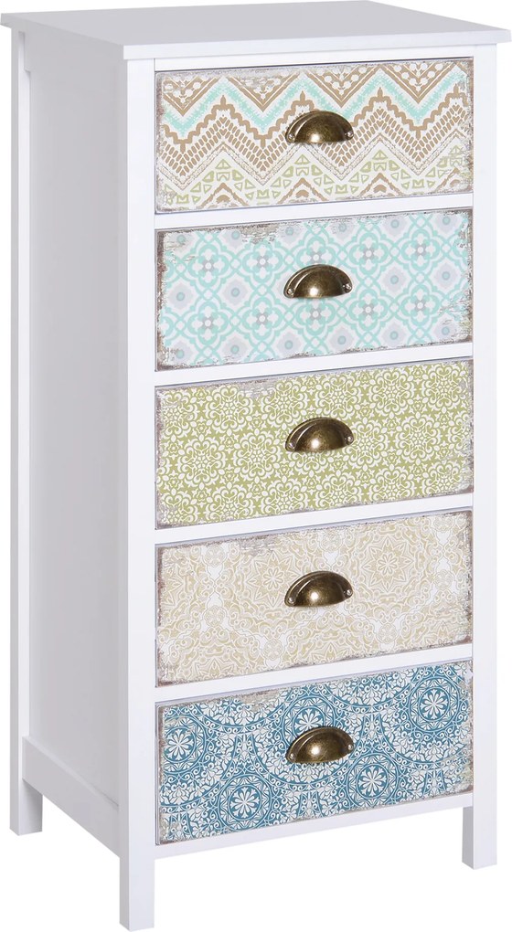 HOMCOM Komoda Schubladenkommode Siedeboard, w stylu nowoczesnym, 5 szuflad, 46 cm x 34 cm x 97,5 cm, Wielokolorowy