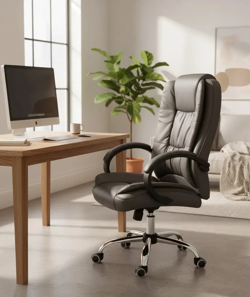 Szary Fotel Skórzany Obrotowy B3-R14