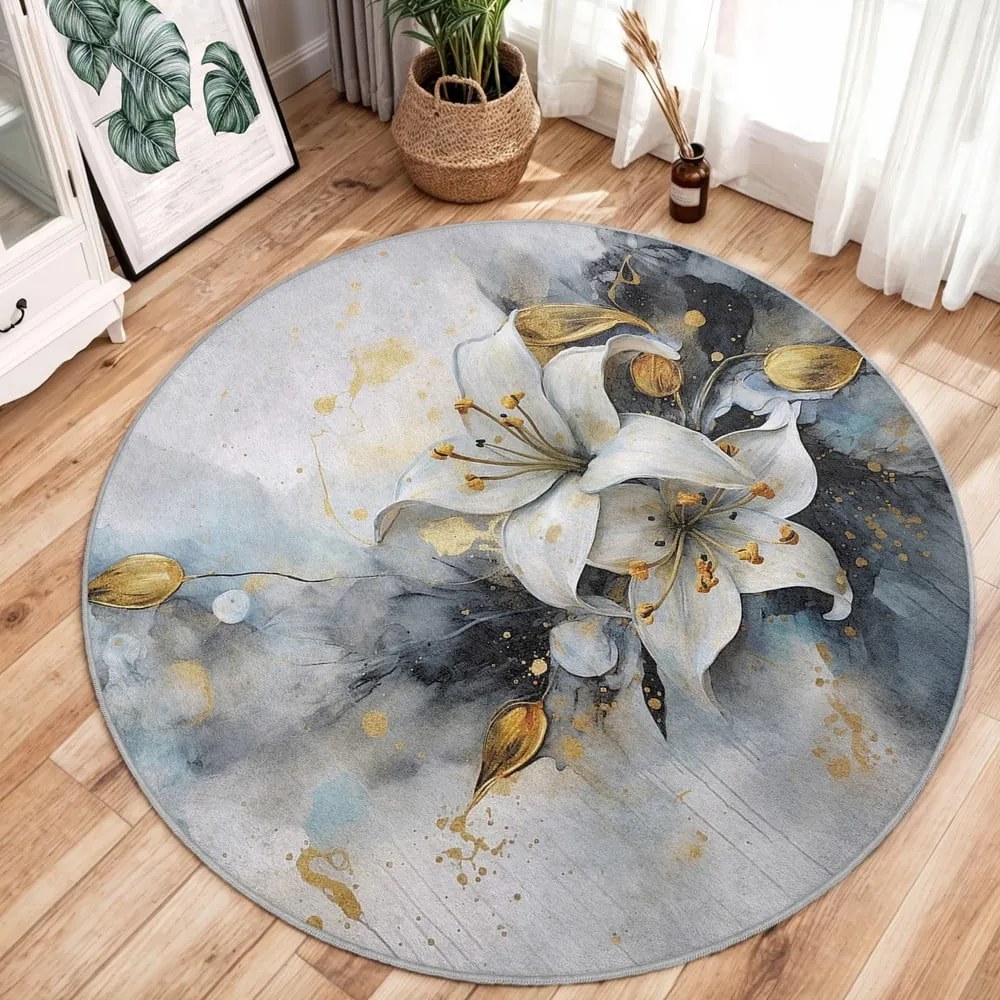 Niebiesko-szary okrągły dywan odpowiedni do prania ø 120 cm Golden Lilly – Mila Home