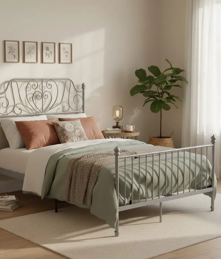 Szare metalowe łóżko z zagłówkiem 120x200 cm P1-L28