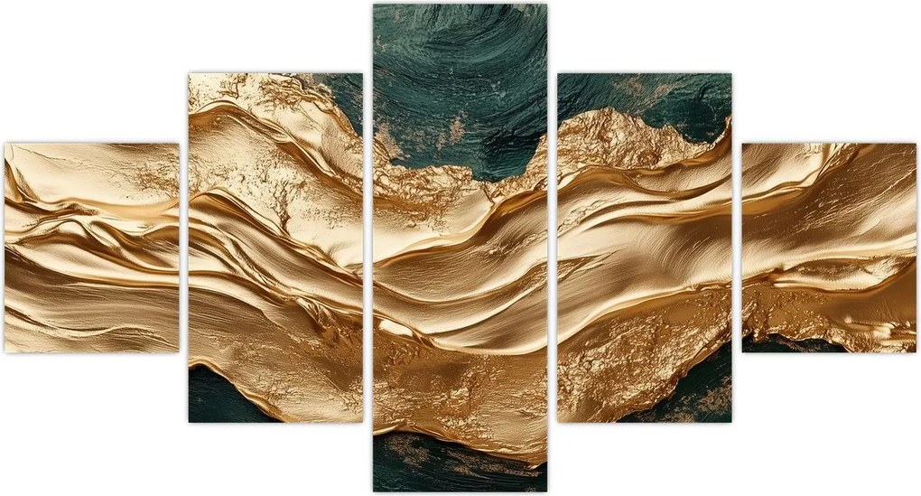 Obraz - Zielona abstrakcja ze złotem II. (125x70 cm)