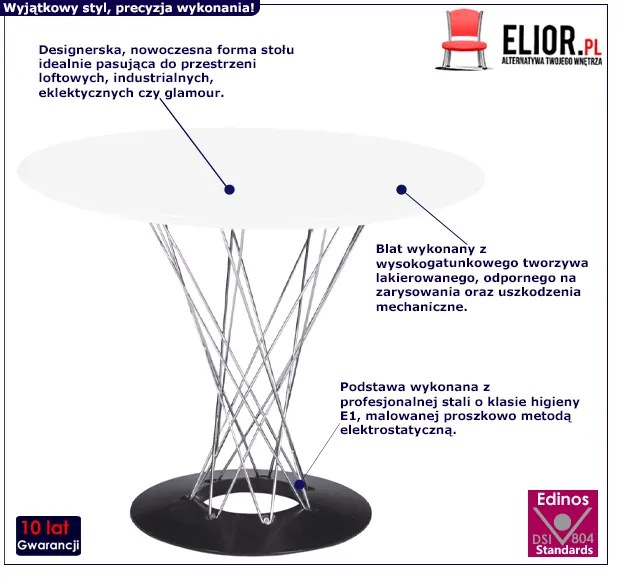 Biały okrągły stół designerski - Praxon