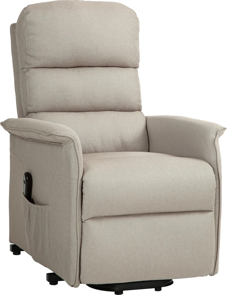 HOMCOM Fotel relax z elektryczną pomocą wstania, regulowalne oparcie/podnóżek, do 120 kg, 66 x 90 x 96 cm, Kolor beżowy