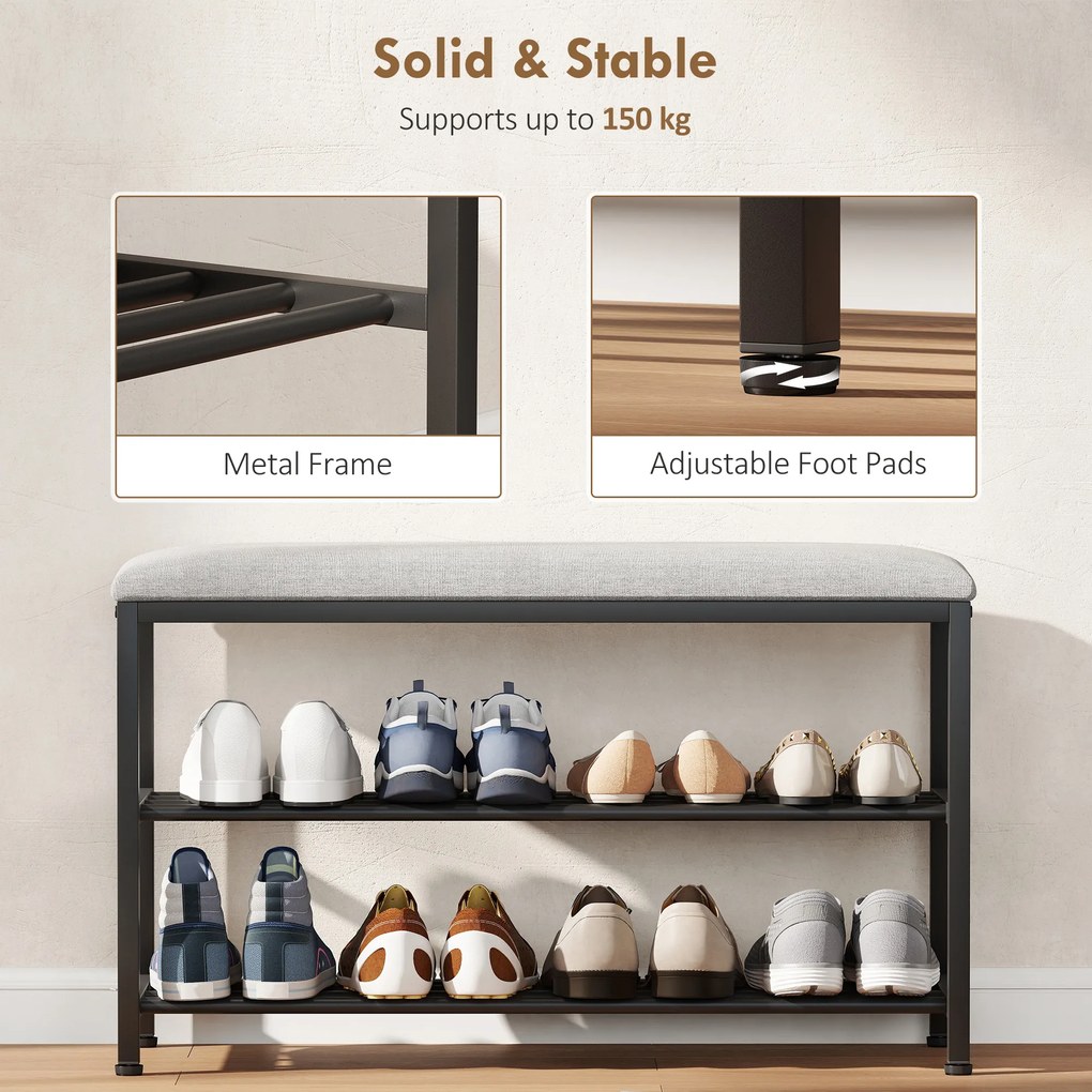 HOMCOM Ławka na buty z siedziskiem i miejscem do przechowywania czarna 81x31x50 cm | Aosom PL
