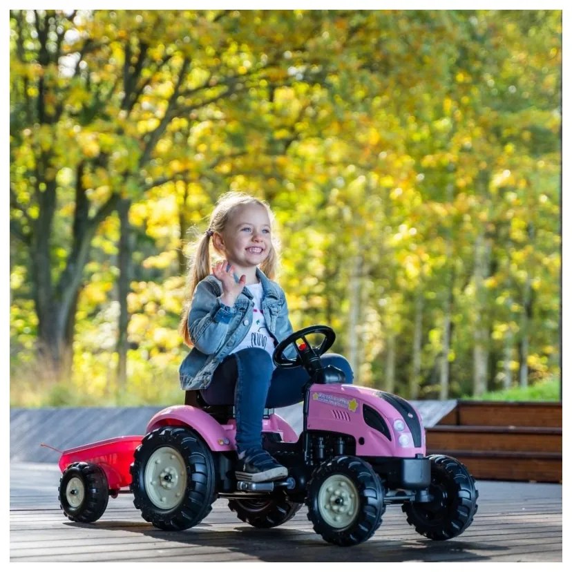 Falk traktor country star różowy na pedały + przyczepka i klakson od 2 lat.