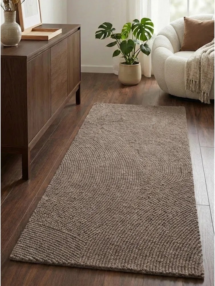 Szarobrązowy wełniany chodnik tkany ręcznie 80x300 cm Calmio – Hanse Home