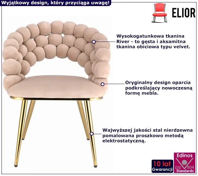 Beżowe welurowe krzesło na złotym stelażu Dante 3X
