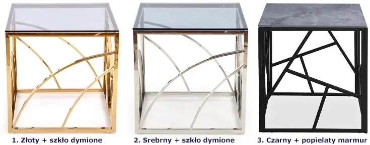 Loftowy stolik kawowy z blatem popielaty marmur - Cristal 3X