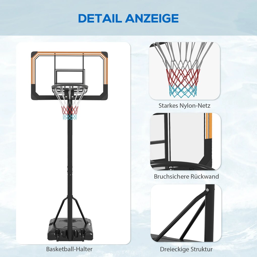SPORTNOW Stojak na kosz koszykarski, regulowana wysokość 182-213 cm, odporny na warunki atmosferyczne, z kołami, metalowa rama