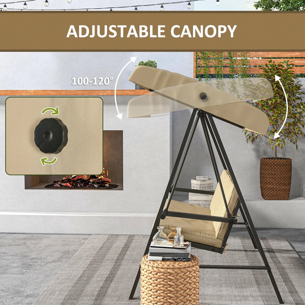 Outsunny Huśtawka Ogrodowa 3-osobowa z Regulowanym Daszkiem Beżowa 200x125x175cm | Aosom PL