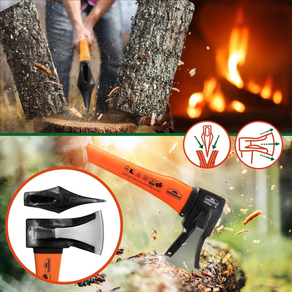 Zestaw siekier TOMS, siekiera i rozłupywacz, 2 sztuki, czarna/pomarańczowa Gardebruk