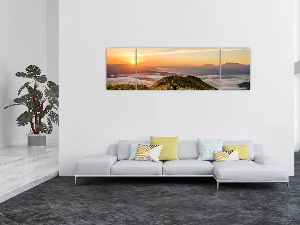 Obraz góry o zachodzie słońca (170x50 cm)