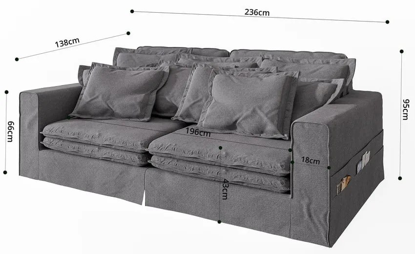 Szara sofa 236 cm Nora – Ropez