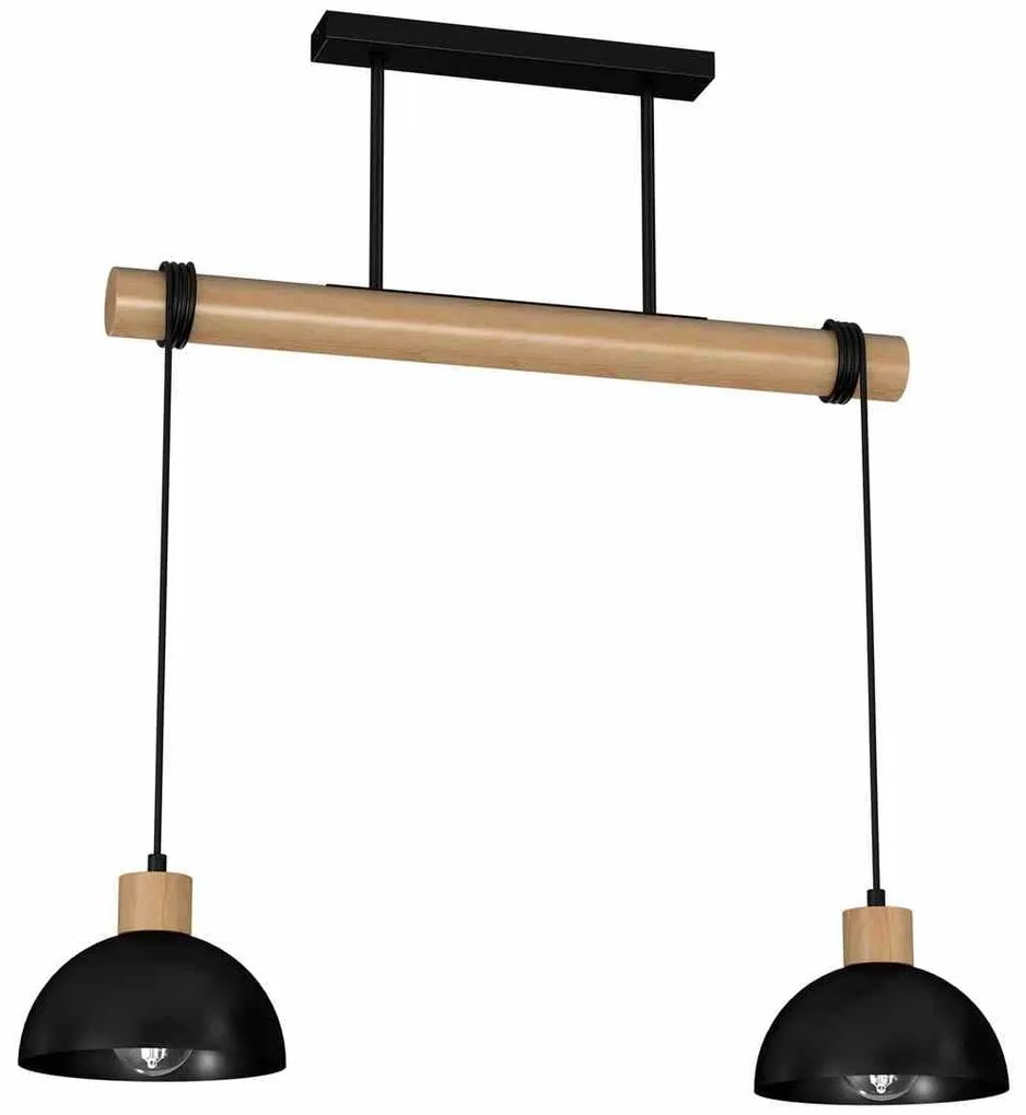 Lampa wisząca, czarna, podwójna, drewno, ERIK Black/Wood 2xE27
