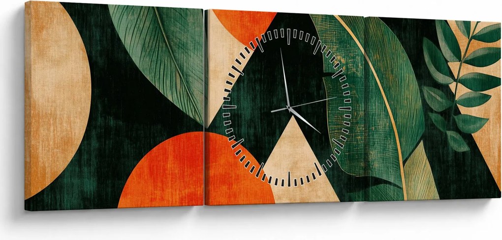 Obraz - Geometryczne motywy naturalne II. (z zegarem) (90x30 cm)