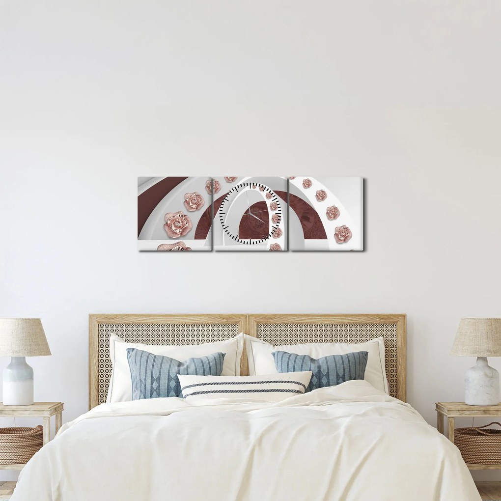 Obraz - Chmury 3D z kwiatami (z zegarem) (90x30 cm)