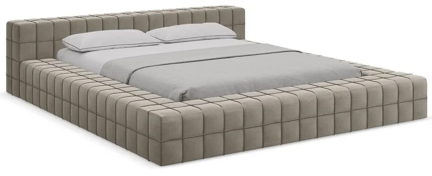 Szarobrązowe tapicerowane łóżko dwuosobowe ze stelażem 160x200 cm Akela – Makamii