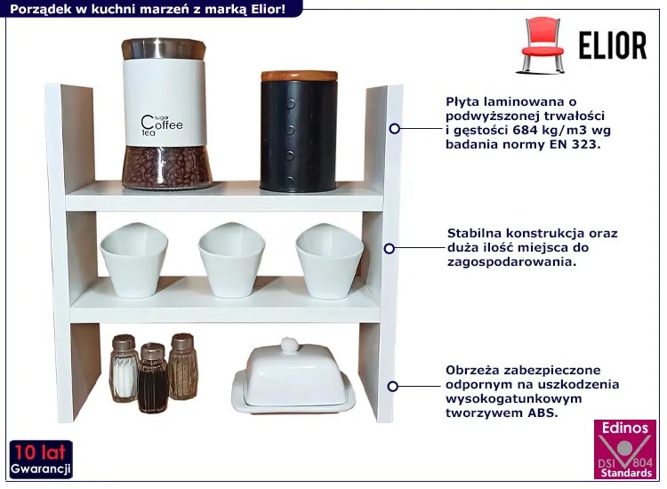 Biała półka kuchenna na blat - Roksi