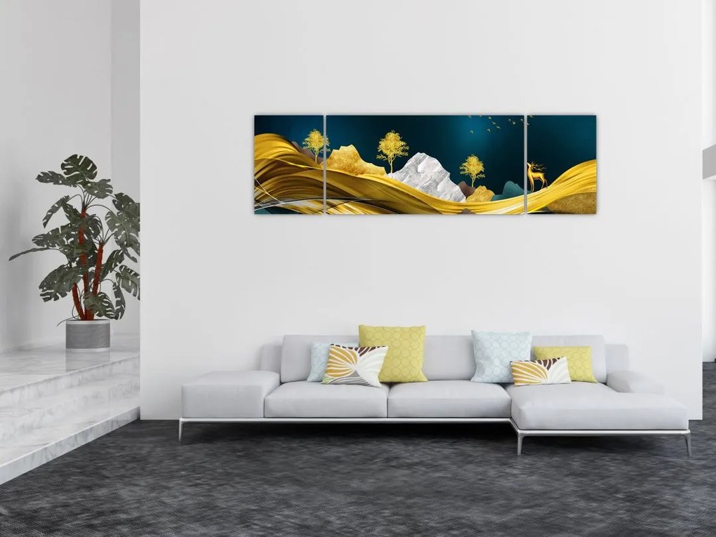 Obraz - Jeleń w krajobrazie (170x50 cm)