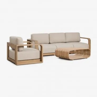 Zestaw Ogrodowy Z Modułową Sofą 3-częściową Z Podłokietnikami, Fotelem I Stolikiem Kawowym Z Drewna Akacjowego Brivori Jasny Akacjowy Brąz - Sklum