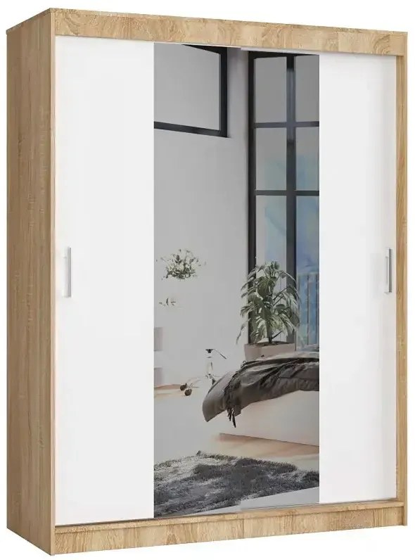 Skandynawska szafa z lustrem dąb sonoma + biały R0-D96
