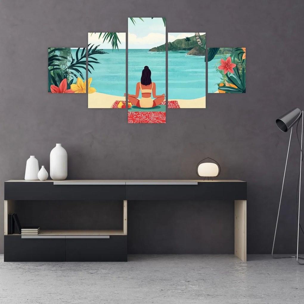 Obraz - Joginka na plaży (125x70 cm)