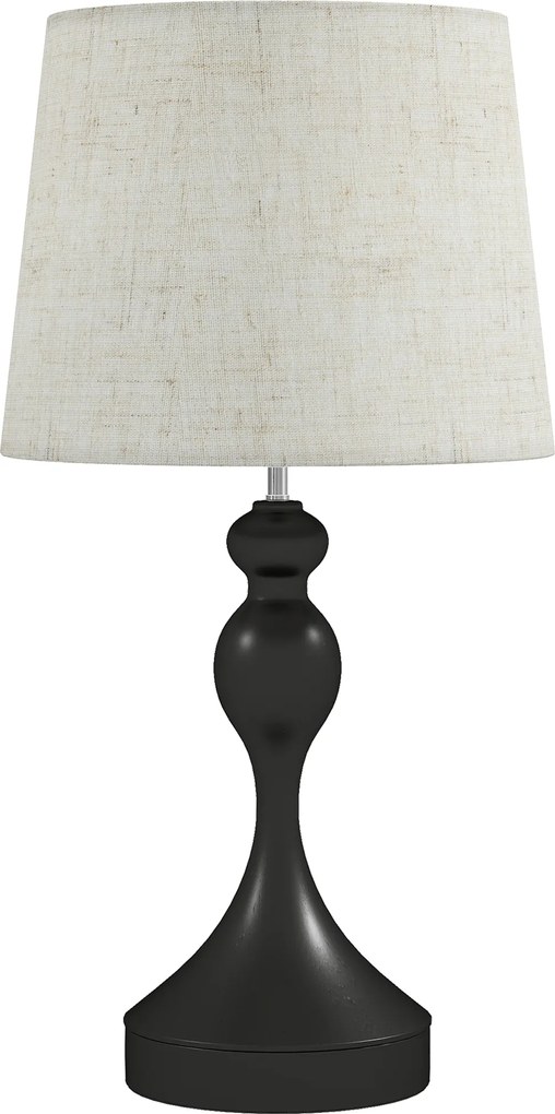 HOMCOM Lampa stołowa LED z 3 temperaturami barwowymi, lampka nocna z portami ładowania USB A+C, lniany abażur, czarna