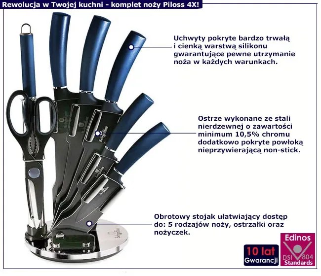 Zestaw noży ze stali nierdzewnej z powłoką non-stick morski M6-P28